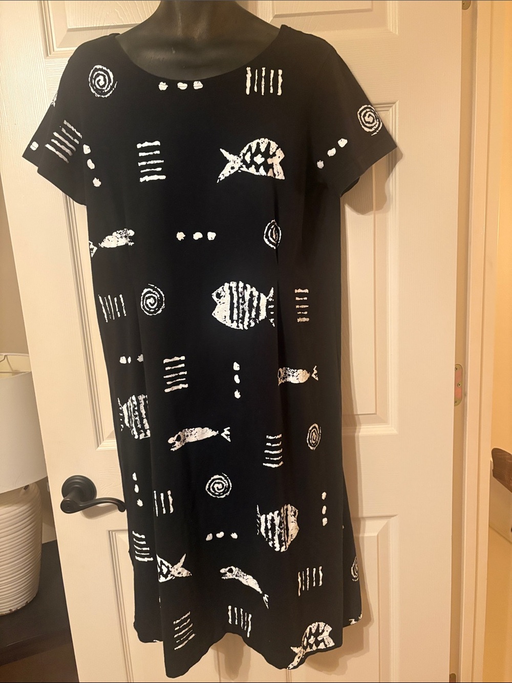 M. Mac XL Black & White Fish Print Swing Dress - Women